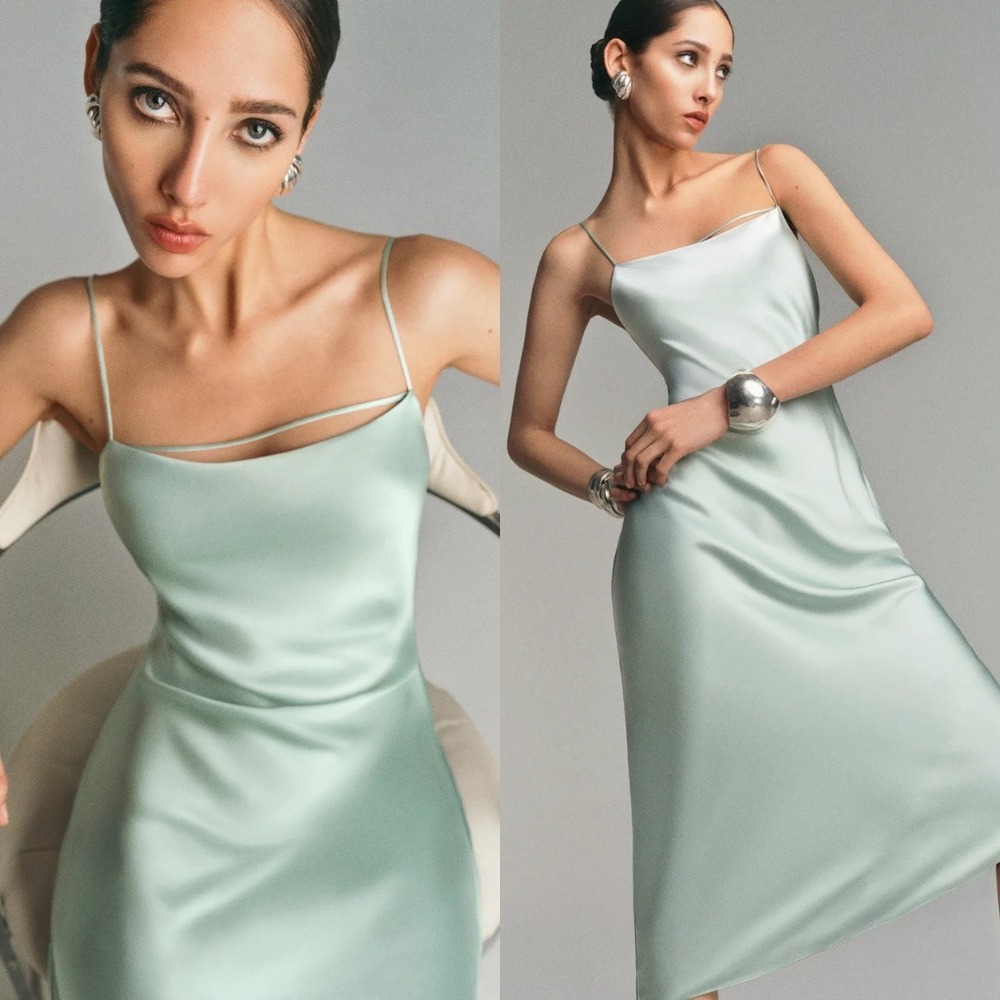 NWT Reformation Cardi Silk Midi Dress Sea Glass Green M